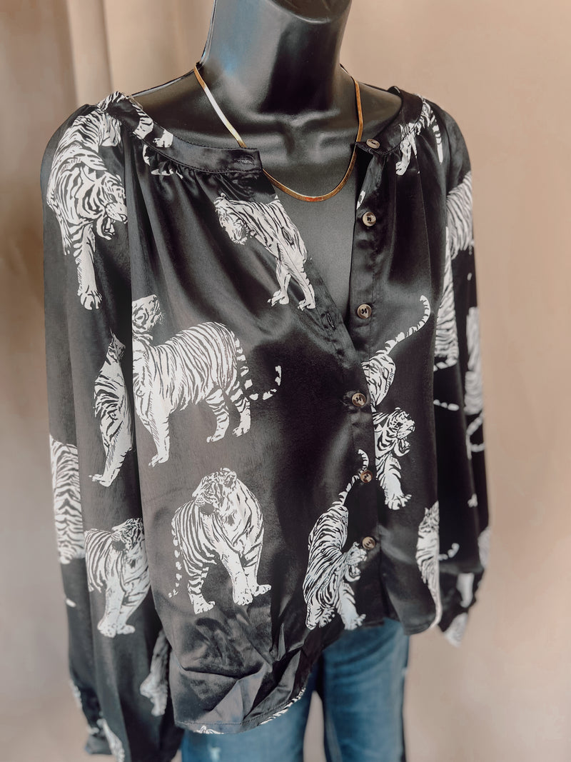 Satin Sleek Safari Button Up Blouse