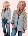 Daisy If You Do Denim Striped Contrast Trim Top