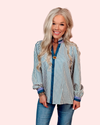 Daisy If You Do Denim Striped Contrast Trim Top