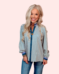 Daisy If You Do Denim Striped Contrast Trim Top