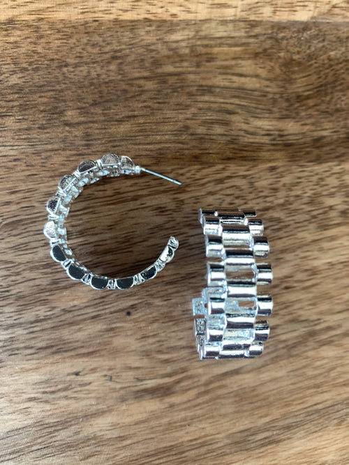 Watchbank Link Hoop Earrings - Silver