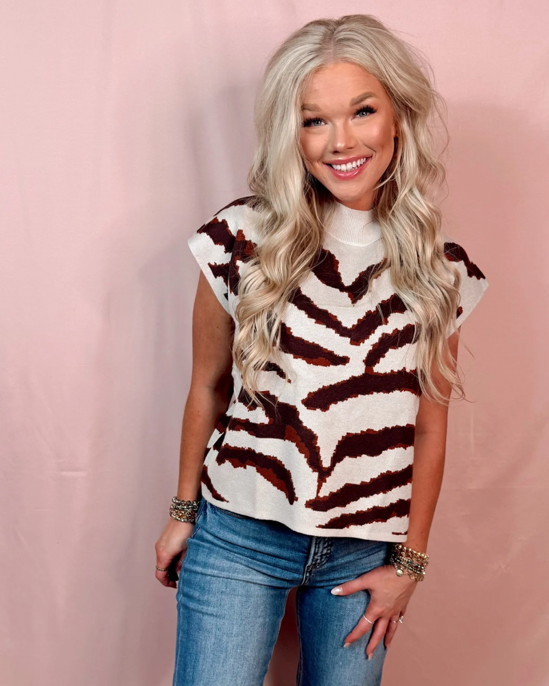 Legacy Stripes Printed Mock Neck Knit Top