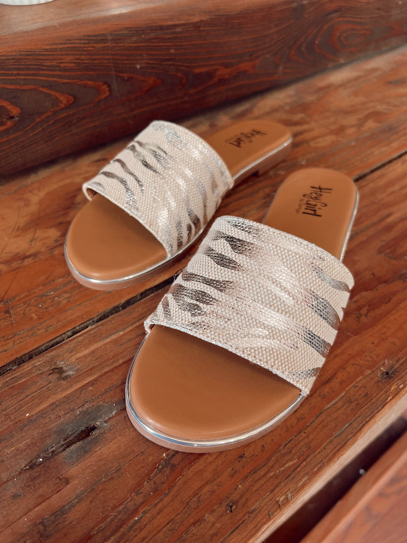 Graceful Zebra Slides- Silver Metallic