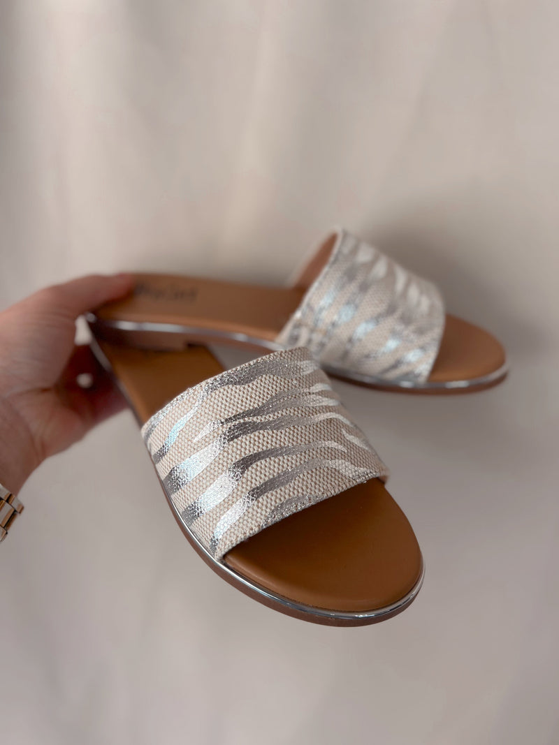 Graceful Zebra Slides- Silver Metallic