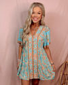 Meet me on The Coast Button Down Mini Dress - Blue Mix