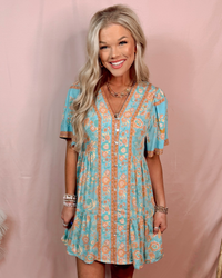 Meet me on The Coast Button Down Mini Dress - Blue Mix