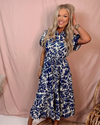 Botanical Blues Printed Midi Dress