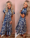 Botanical Blues Printed Midi Dress
