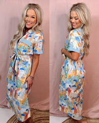 Scenes of Santorini Printed Mediterranean Midi Dress