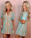 Meet me on The Coast Button Down Mini Dress - Blue Mix