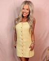London Lemonade Chic Gold Button Dress