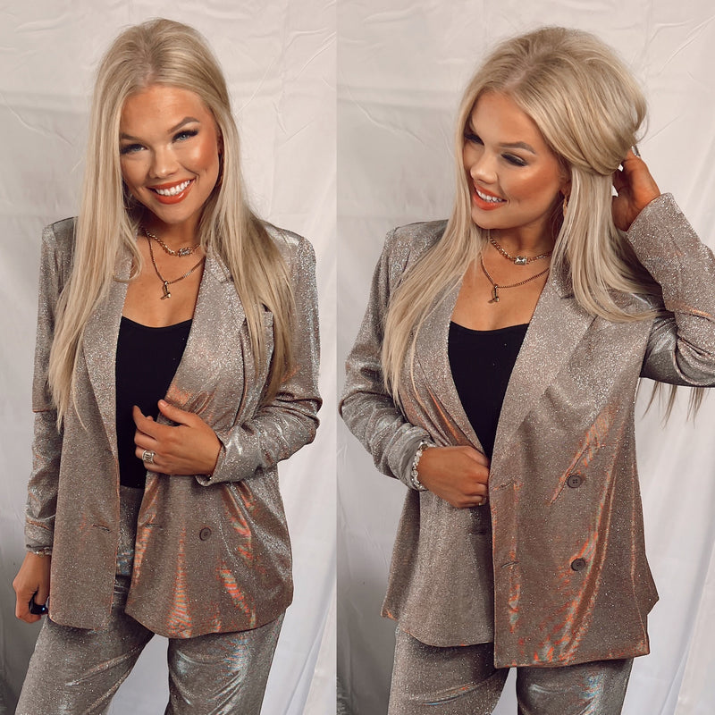 Irresistibly Chic Glitter Blazer- Bronze & Silver