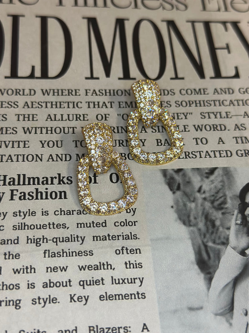 14K Gold Dipped Cubic Zirconia Door Knocker Earrings