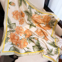 Honeyed Apricot Florals Print Satin Square Scarf