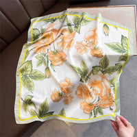 Honeyed Apricot Florals Print Satin Square Scarf