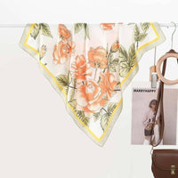 Honeyed Apricot Florals Print Satin Square Scarf