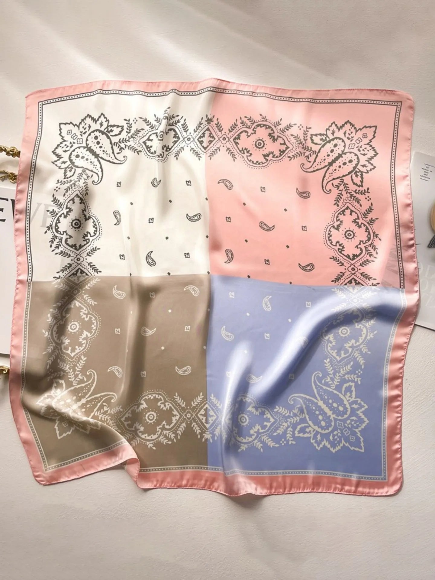 Paisley Pastels Color Block Print Satin Square Scarf