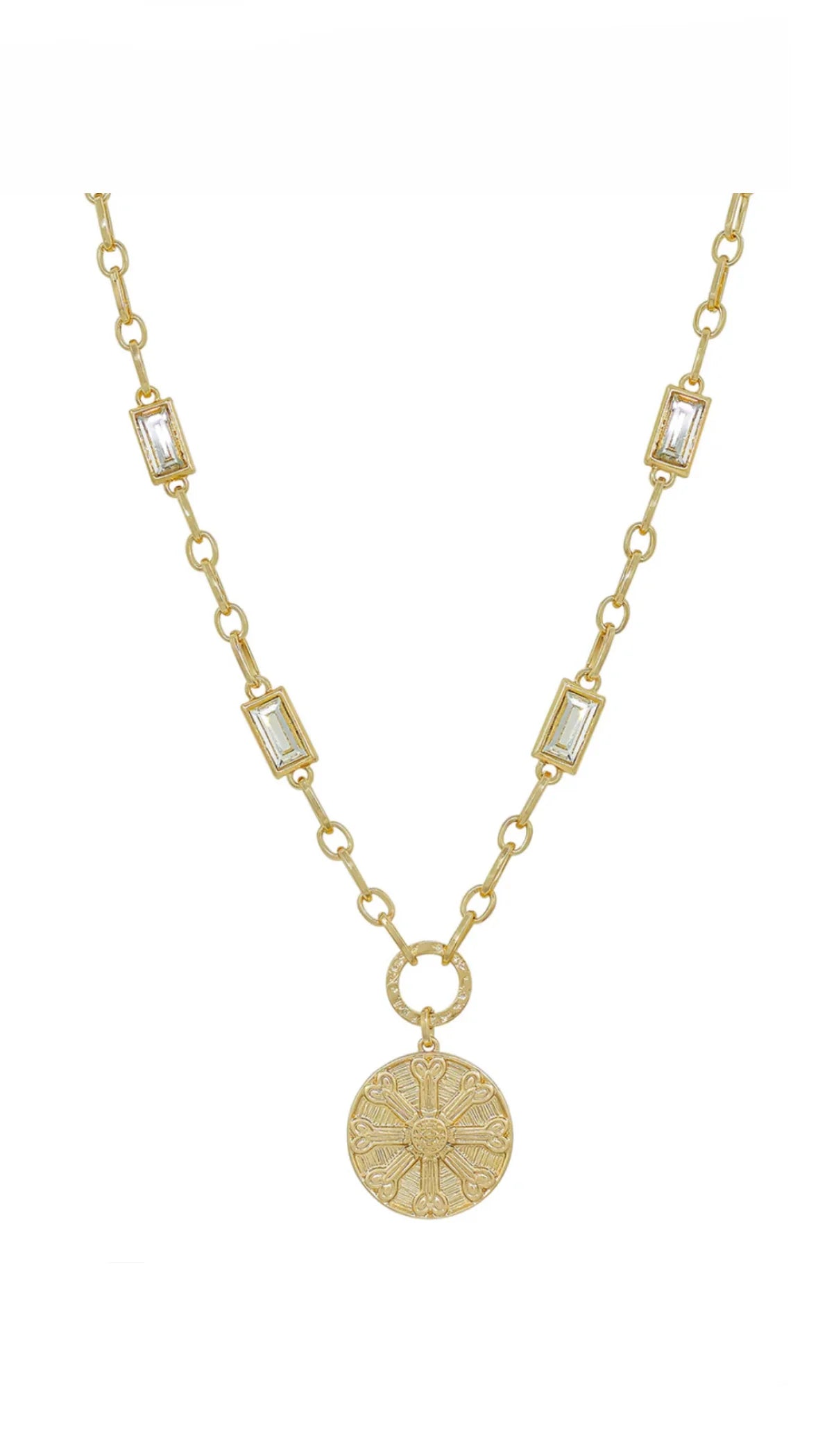 Golden Metal Chain Necklace w/ Square Cubic Zirconia Accents