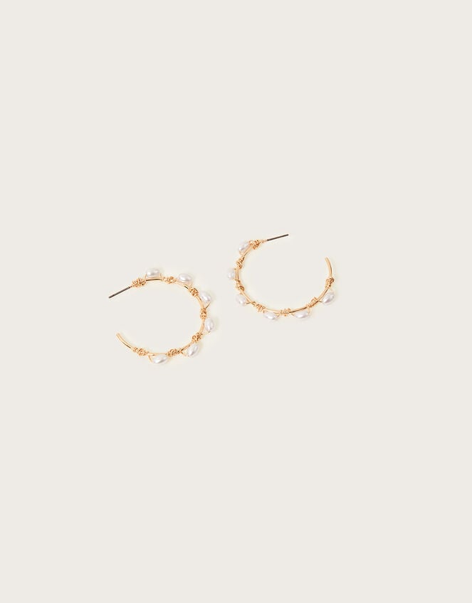 14K Gold Dipped Twisted Pearls Gold Hoop Earrings