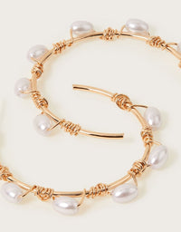 14K Gold Dipped Twisted Pearls Gold Hoop Earrings