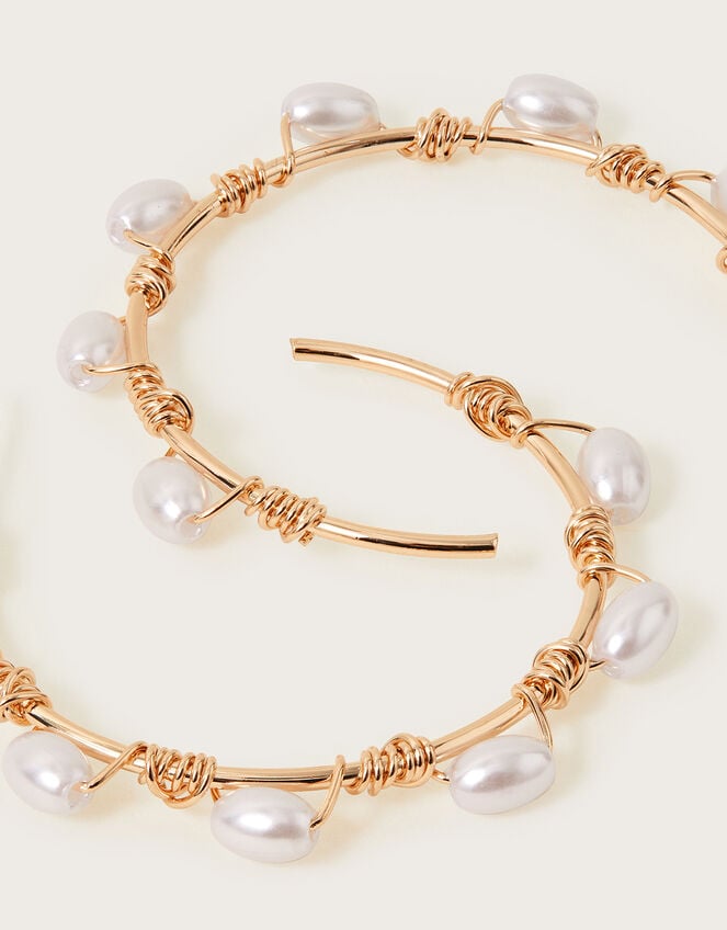 14K Gold Dipped Twisted Pearls Gold Hoop Earrings