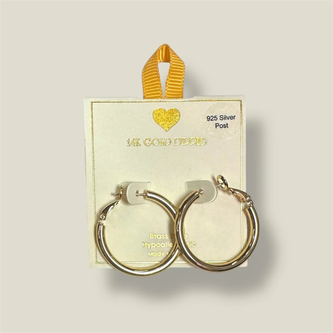14K Gold Dipped Hypoallergenic 1 inch Hoop Earrings