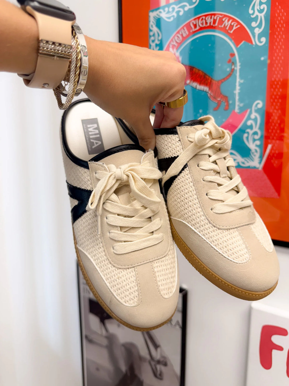 MIA Baron Off White + Black Slip On Mule Sneakers