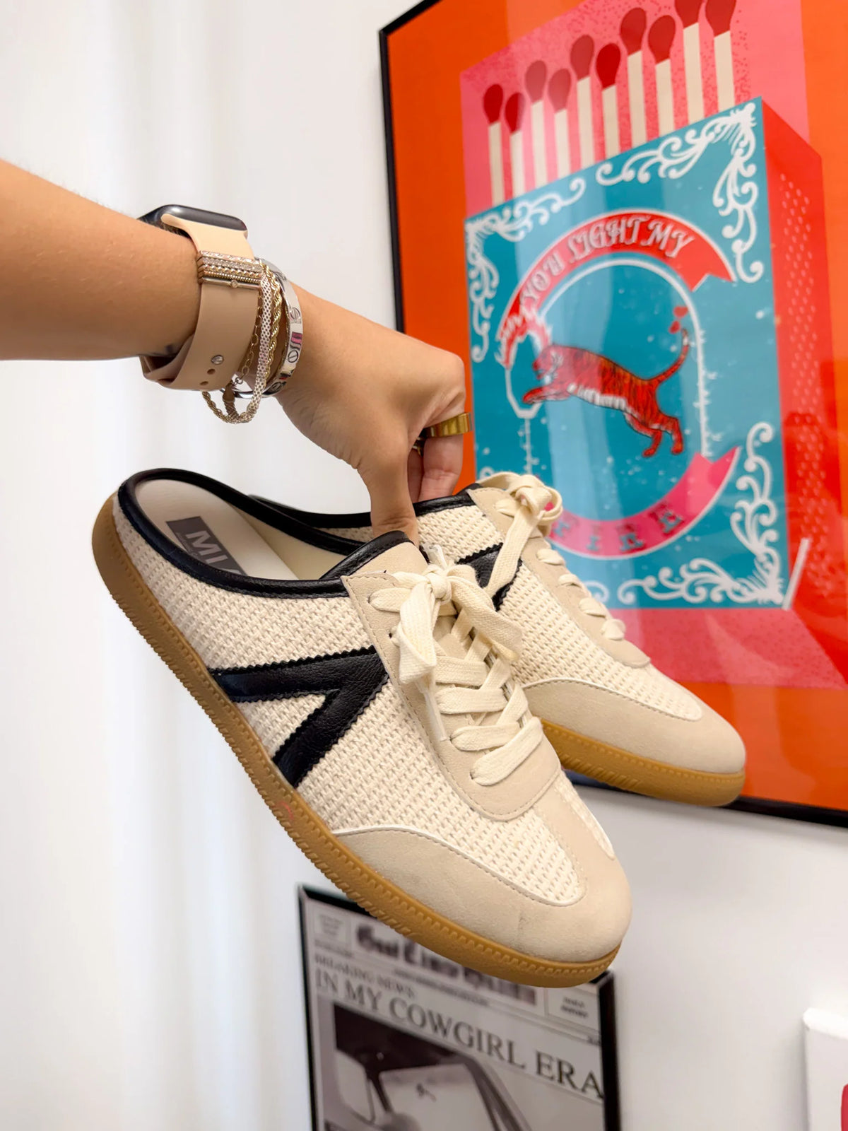 MIA Baron Off White + Black Slip On Mule Sneakers