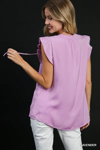 Yours Truly Satin V-Neck Blouse - Lavender