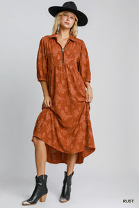 Falling Through Floral Textured Maxi Dress- Rust