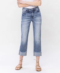 Summer Nights Cuffed High Rise Straight Leg Jeans