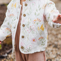 Girls Quilted Floral Print Button Up Jacket