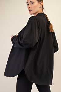 Luxe Lounge Long Sleeve Button Up Top - Black