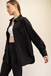 Luxe Lounge Long Sleeve Button Up Top - Black