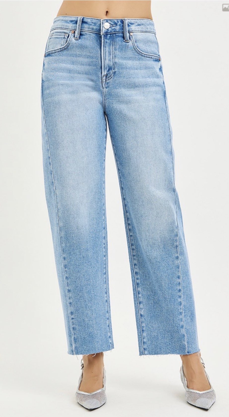 Logan Light Wash High Rise Cropped Barrel Jeans