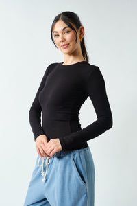On Repeat Ribbed Long Sleeve Basic Top - Black