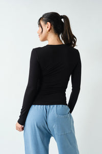 On Repeat Ribbed Long Sleeve Basic Top - Black