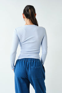On Repeat Ribbed Long Sleeve Basic Top - Halogen Blue