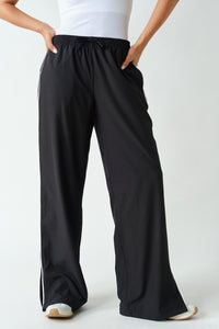 Finish Line Contrast Piping Drawstring Pants - Black