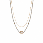 White Beaded Necklace Layered with Gold Chain 16"