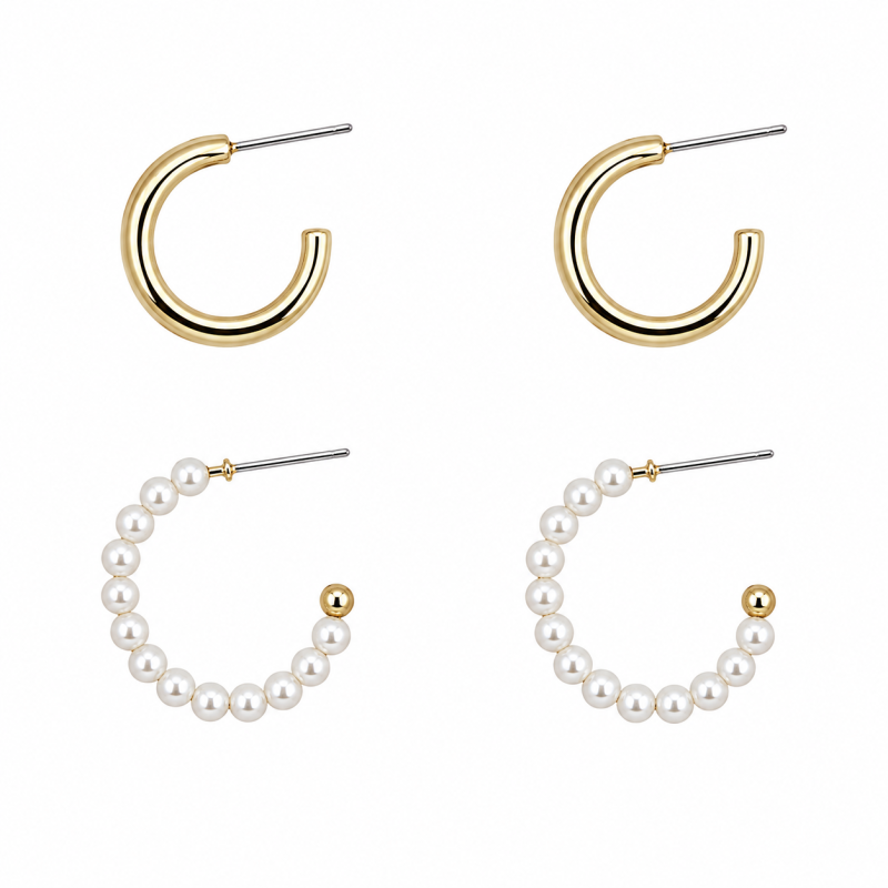 Everyday Essential Gold + Pearl Set of 2 Hoops