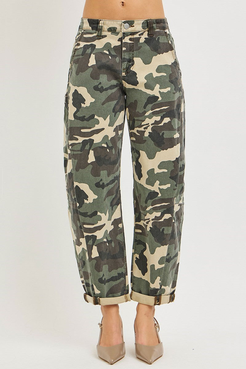 Everyday Edge High Rise Barrel Jeans - Faded Camo