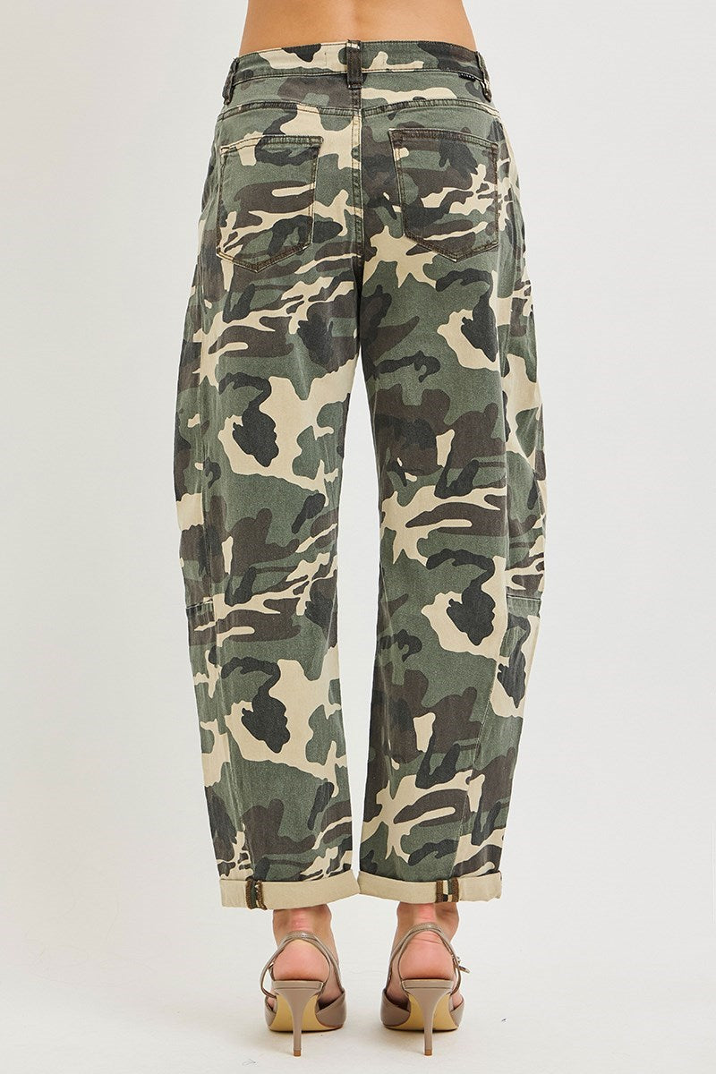 Everyday Edge High Rise Barrel Jeans - Faded Camo