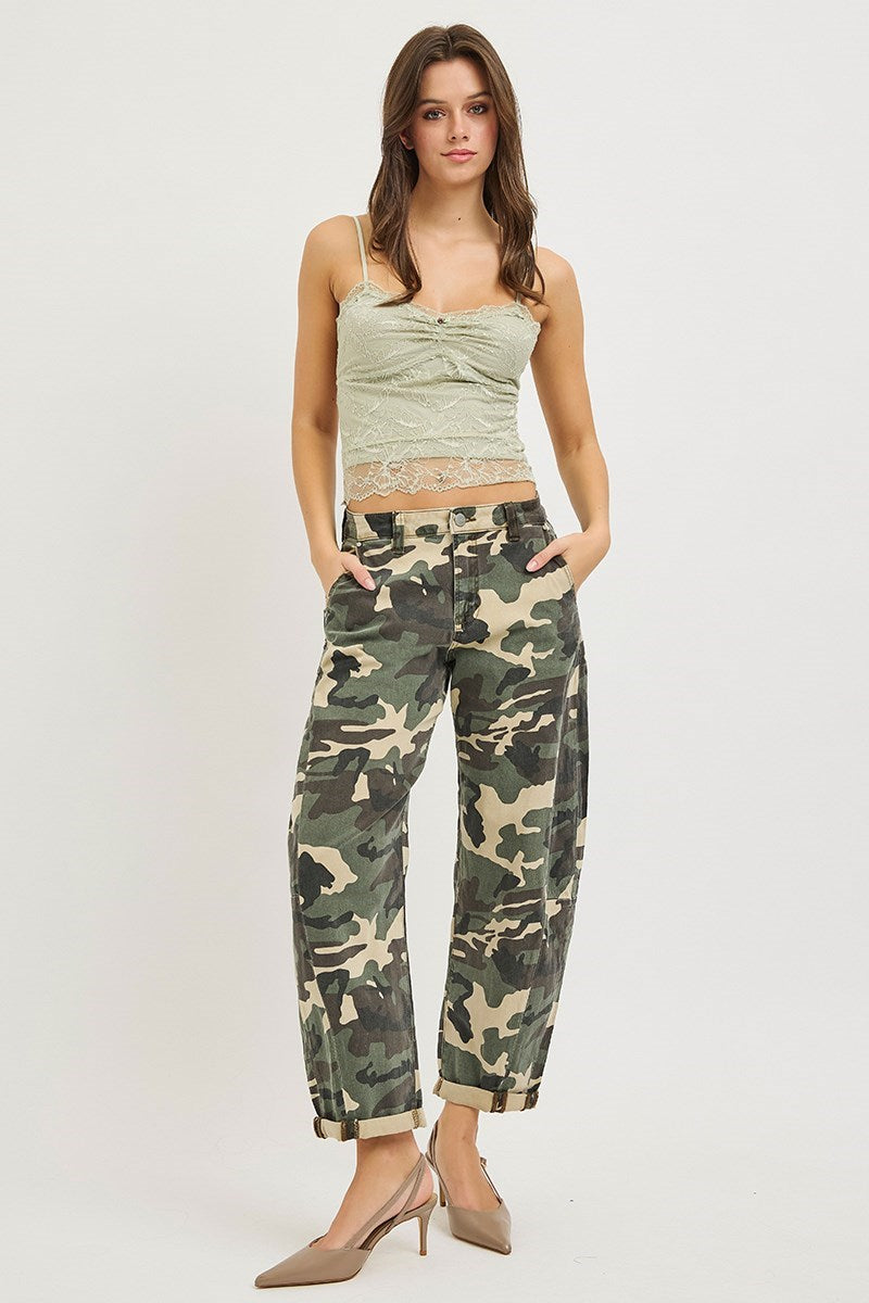 Everyday Edge High Rise Barrel Jeans - Faded Camo