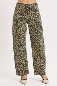 Catwalk High Rise Barrel Jeans - Leopard