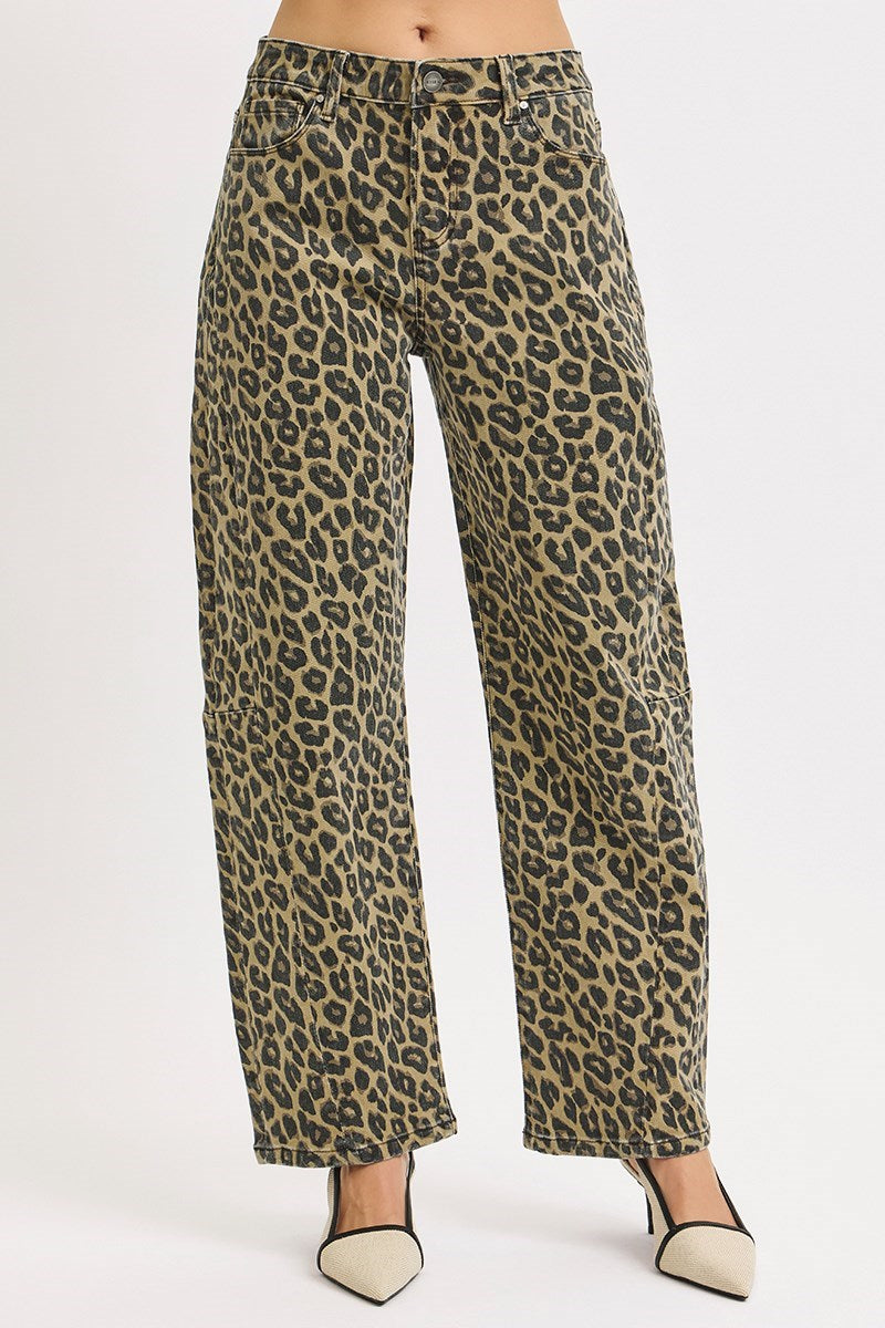 Catwalk High Rise Barrel Jeans - Leopard
