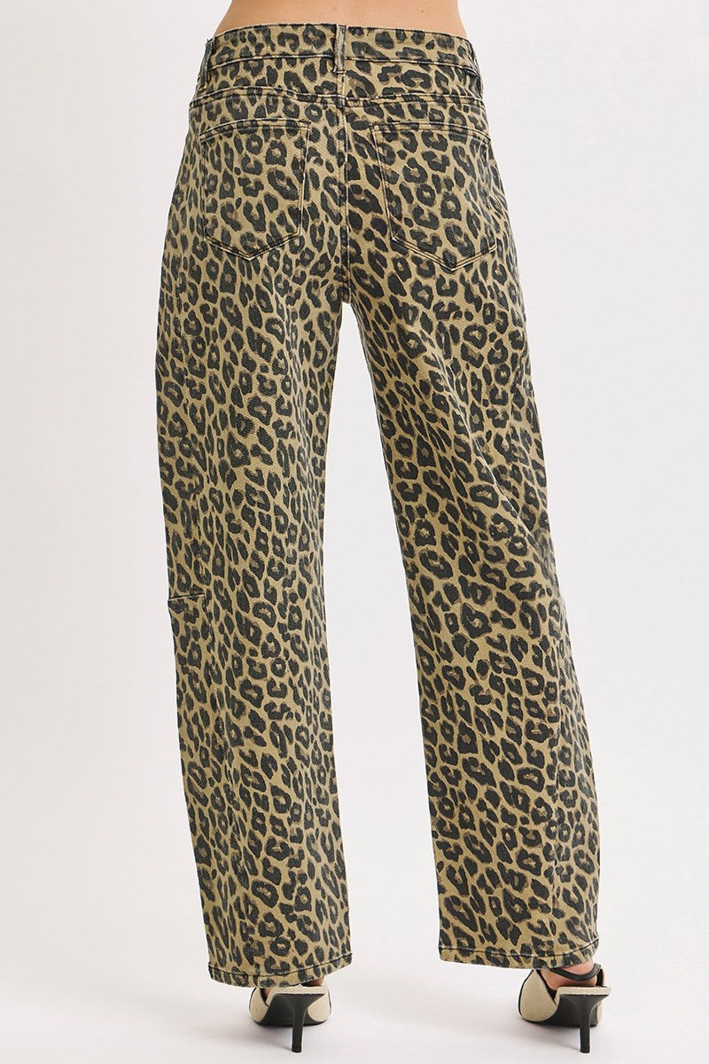Catwalk High Rise Barrel Jeans - Leopard