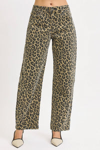 Catwalk High Rise Barrel Jeans - Leopard