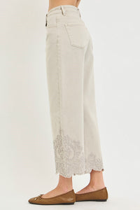 Lady May Lace Embroidered Hem Crop Jeans