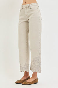 Lady May Lace Embroidered Hem Crop Jeans
